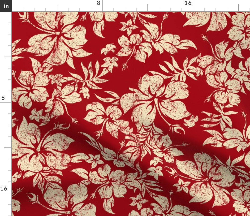 Distressed Hawaiian Hibiscus Floral- Red (Large Size)