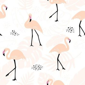Flamingo Feathers Leaves 