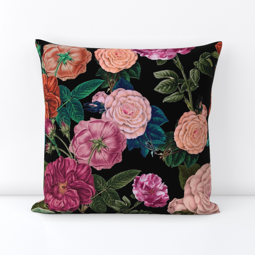 Vintage Moody Floral Roses Black 