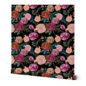 Vintage Moody Floral Roses Black 