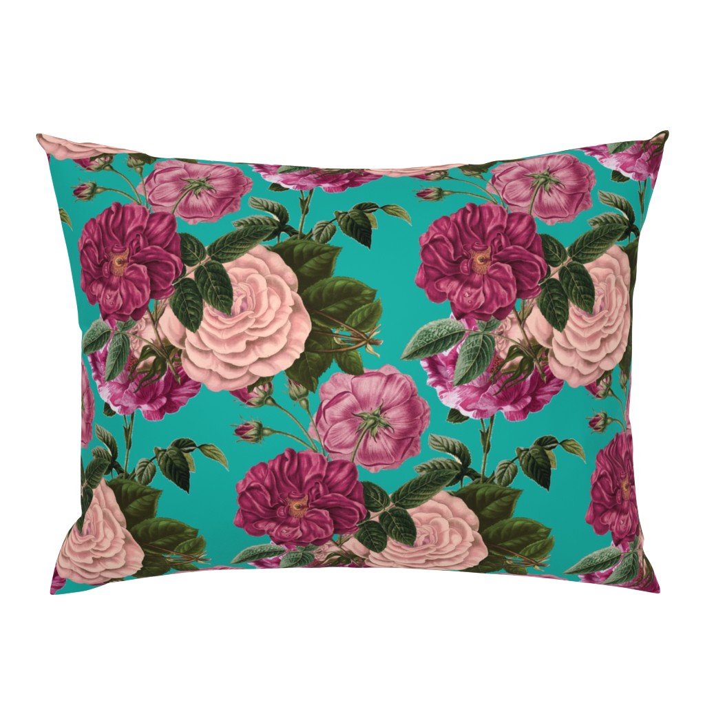 Vintage Moody Floral Roses Teal