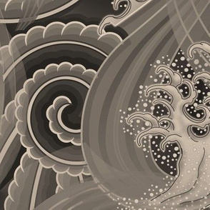 ★ TSUNAMI ★ Wind and Waves Japanese Tattoo / Vintage Sepia - Jumbo Scale / Collection : Irezumi - Japanese Tattoo Prints