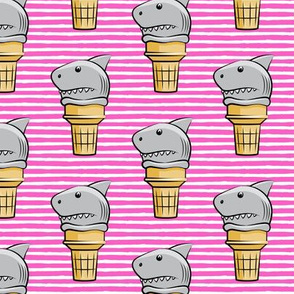 shark ice cream cones - dark pink stripes  - LAD19
