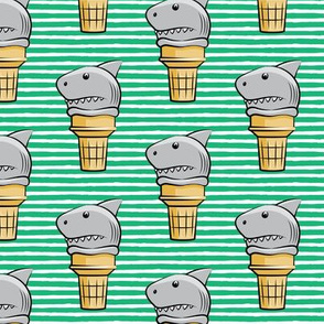 shark ice cream cones - green stripes  - LAD19