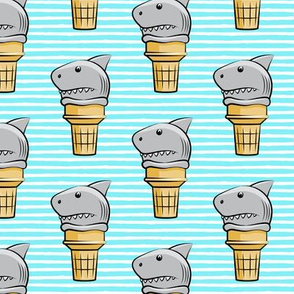 shark ice cream cones - light blue stripes - LAD19
