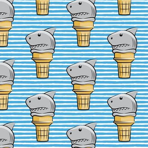 shark ice cream cones - blue stripes  - LAD19