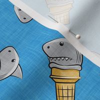 shark ice cream cones - toss on blue linen  - LAD19
