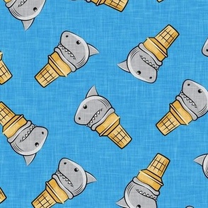 shark ice cream cones - toss on blue linen  - LAD19