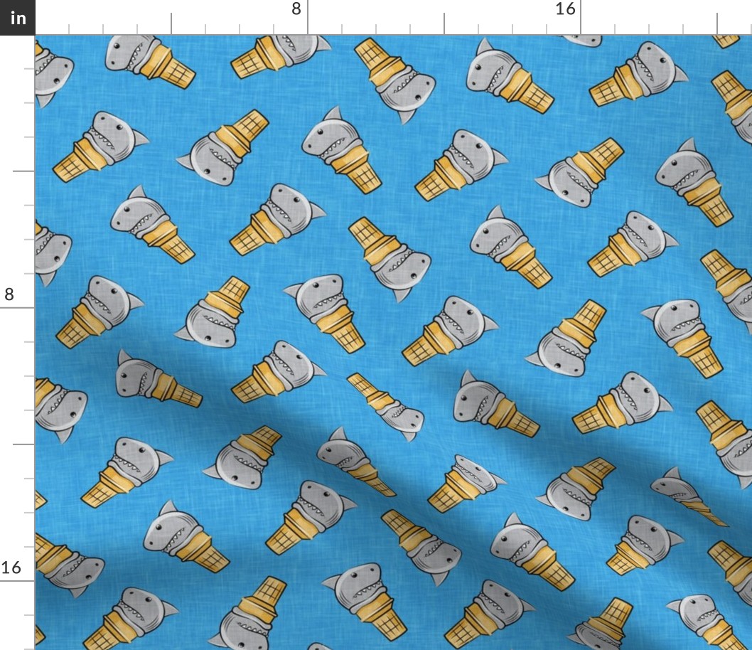 shark ice cream cones - toss on blue linen  - LAD19