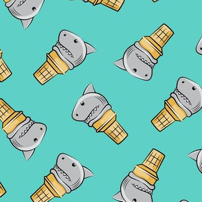 shark ice cream cones - toss on teal - LAD19