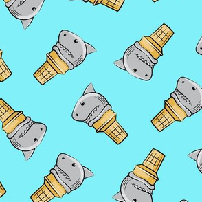 shark ice cream cones - toss on light blue - LAD19
