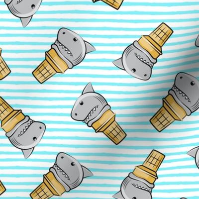 shark ice cream cones - toss on light blue stripes - LAD19