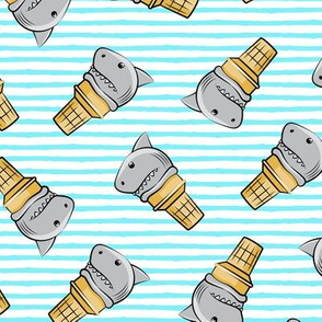 shark ice cream cones - toss on light blue stripes - LAD19