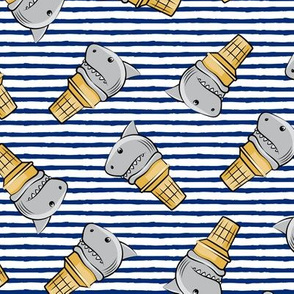 shark ice cream cones - toss on dark blue stripes - LAD19