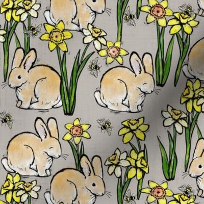 bunny bee + daffodil: grey linen