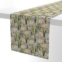 bunny bee + daffodil: grey linen