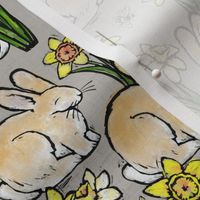 bunny bee + daffodil: grey linen