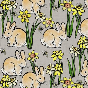 bunny bee + daffodil: grey linen