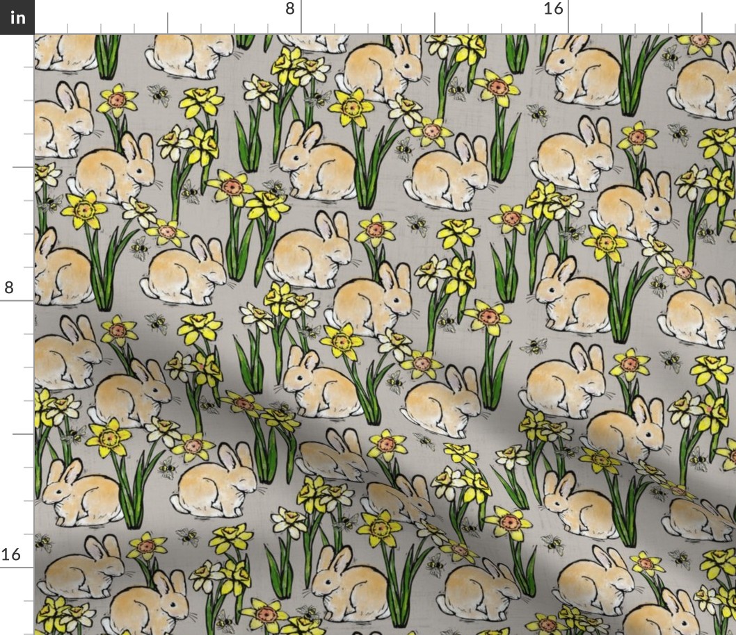 bunny bee + daffodil: grey linen