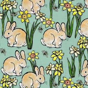bunny bee + daffodil: spring blue