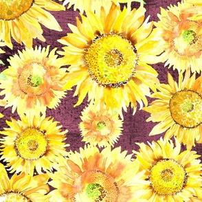 19-03C Sunflower Watercolor Floral Burgundy Wine 