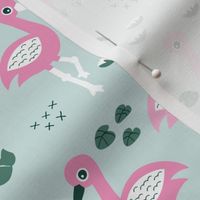 Flamingo love sweet jungle paradise and river summer print girlspink mint green