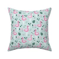 Flamingo love sweet jungle paradise and river summer print girlspink mint green