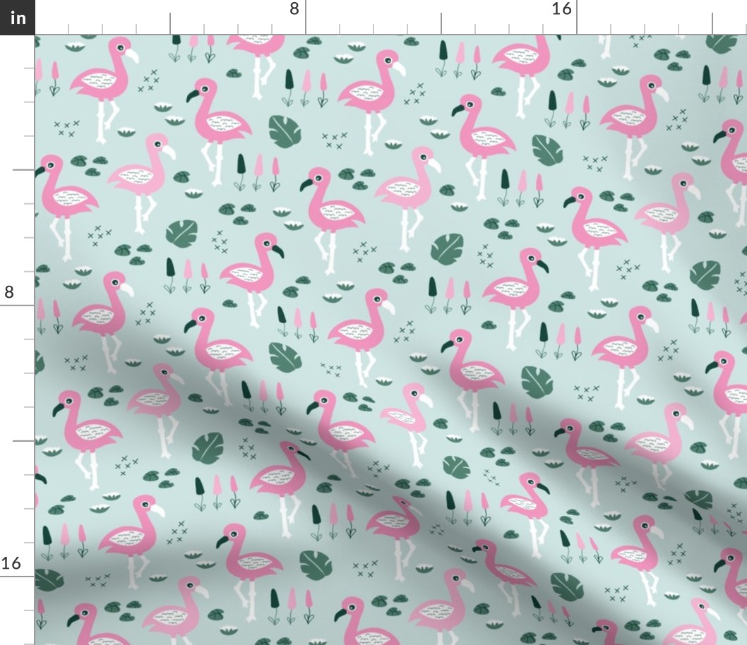 Flamingo love sweet jungle paradise and river summer print girlspink mint green