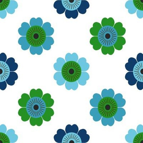 70s flower fabric - daisy fabric, retro 70s fabric, retro floral fabric, retro fabric, vintage 70s fabric, 70s style - blue green