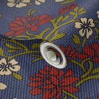 Vintage floral textured navy blue Victorian Wallpaper