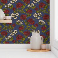 Vintage floral textured navy blue Victorian Wallpaper