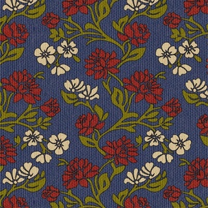 Vintage floral textured navy blue Victorian Wallpaper