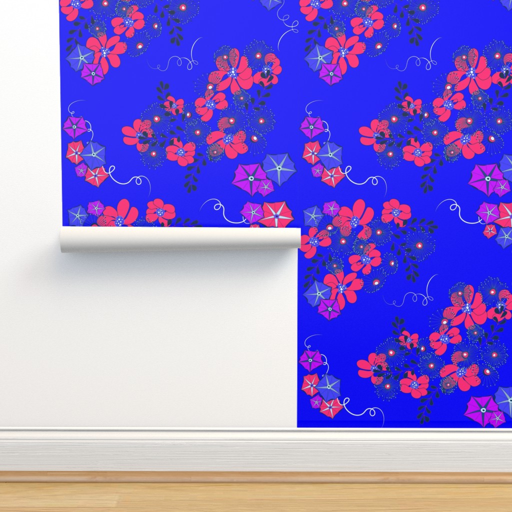 azul, blues, tela, floral, las flores, papelería Papel tapiz | Spoonflower