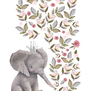 54"x72"  Baby Elephant with Crown / 1 print to 2 yards of minky