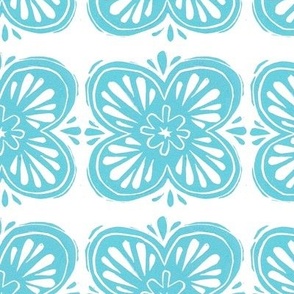  Block Print Turquoise on White