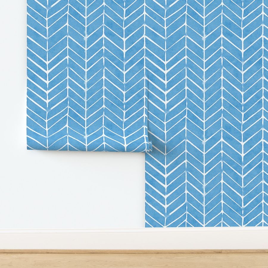 Custom Herringbone watercolor blue