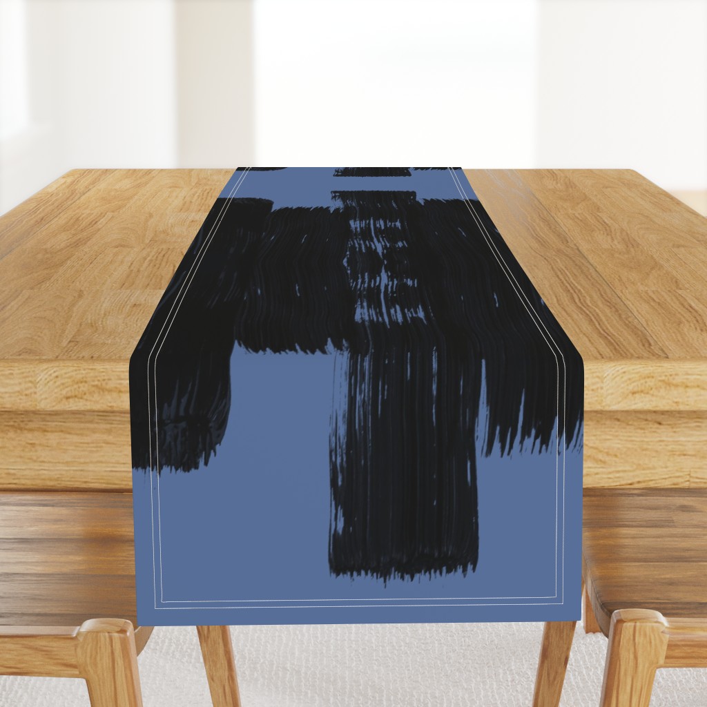 Black Seamless Brushstrokes on Cornflower Background