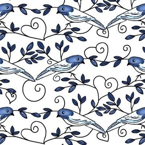 Painted Bunting Love / Classic Blue  / Hearts & Scrolls  med.  