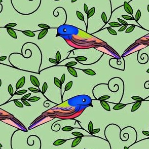 Painted Bunting Love / of the Cardinal Family of Birds / Soft Sage med     