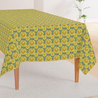 19-03A Sunflower Watercolor Floral Gray Green Wood