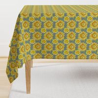 19-03A Sunflower Watercolor Floral Gray Green Wood