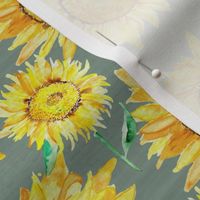 19-03A Sunflower Watercolor Floral Gray Green Wood