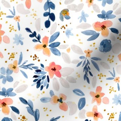 Fawn Floral blue peach white