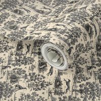 Black Antique Greyhound Toile- running yardage repeat