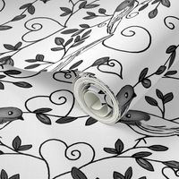 Painted Bunting Love / Black & White - heart scrolls & Branches   