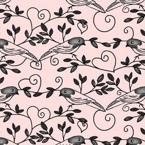 Painted Bunting Love /Pink & Black Toile  