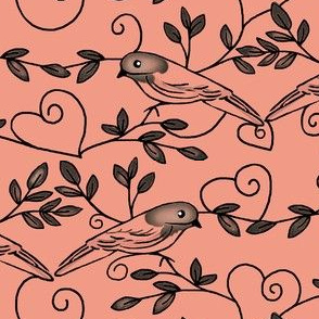 Painted Bunting Love / Coral Toile  