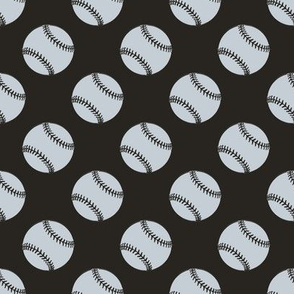 Small Scale Baseball Polka Dots in  Black Silver