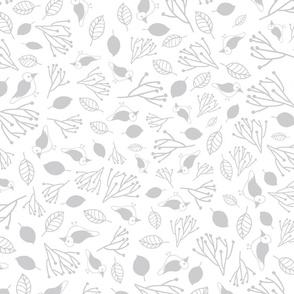 Monochrome birds and leaves pattern 