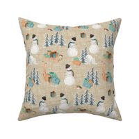 Woodland Winter Snowman // Beige Linen